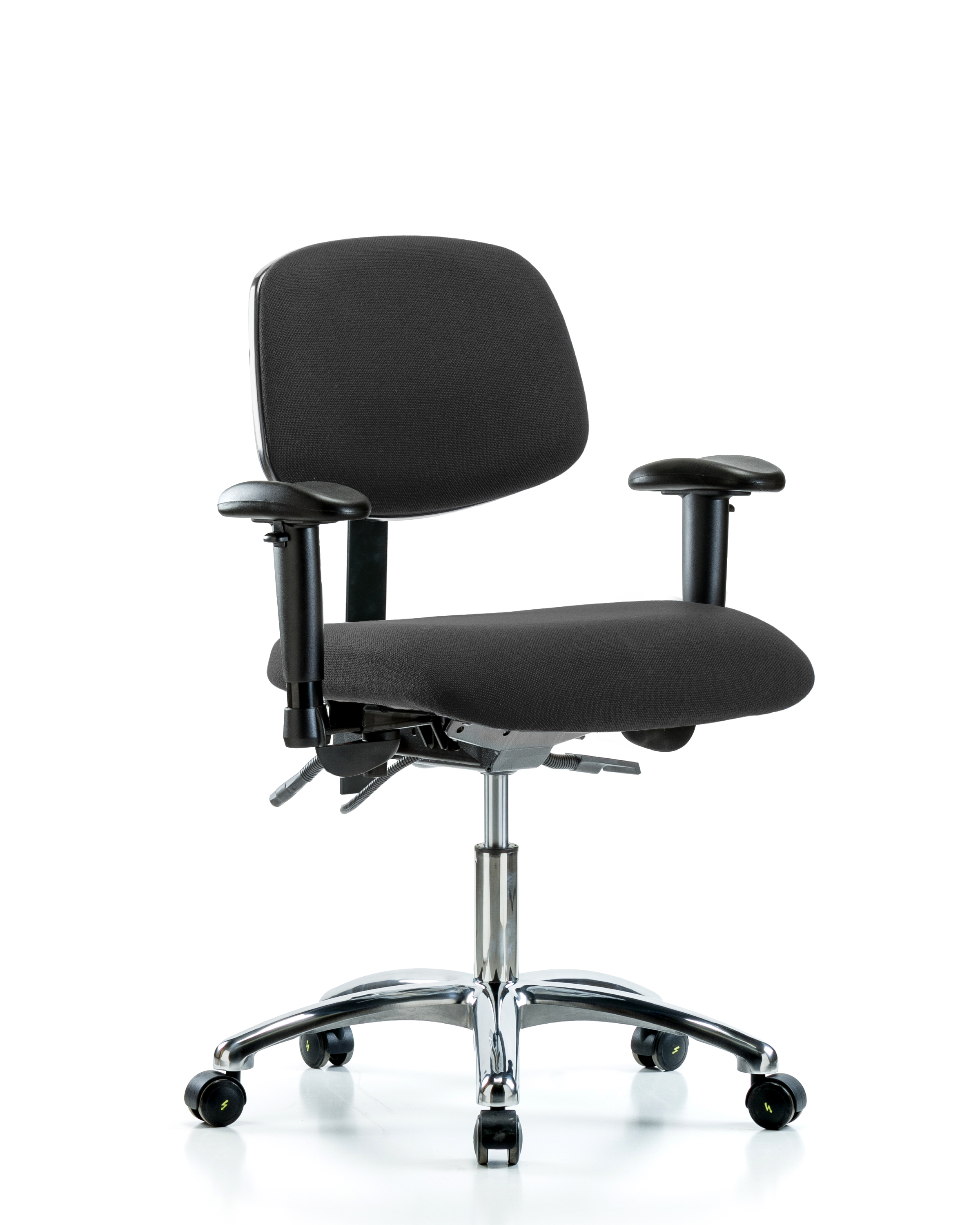 Fabric ESD Chair - Desk Height with Adjustable Arms & ESD Casters in ESD Black Fabric
