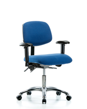 Fabric ESD Chair - Desk Height with Adjustable Arms & ESD Casters in ESD Blue Fabric