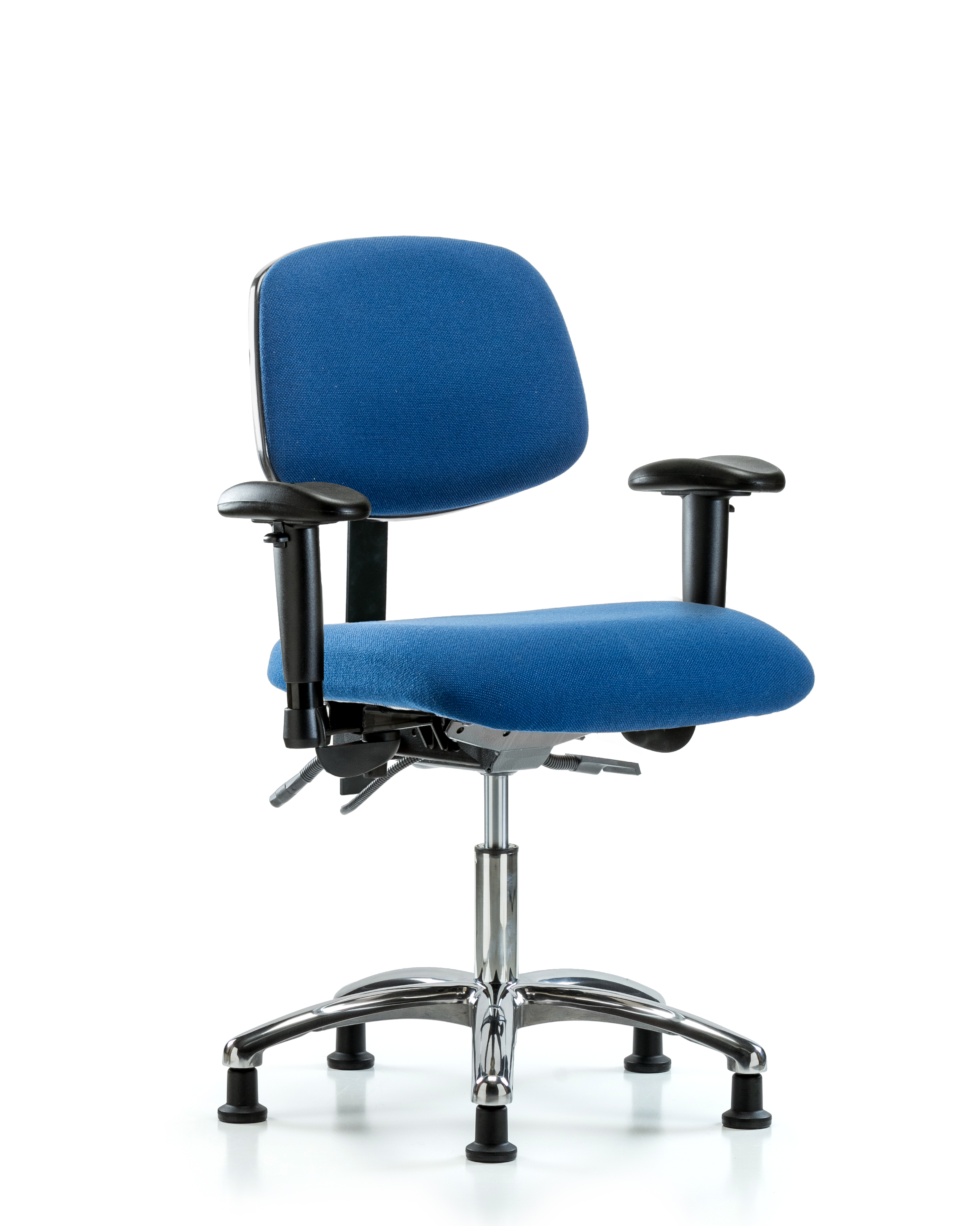 Fabric ESD Chair - Desk Height with Seat Tilt, Adjustable Arms, & ESD Stationary Glides in ESD Blue Fabric