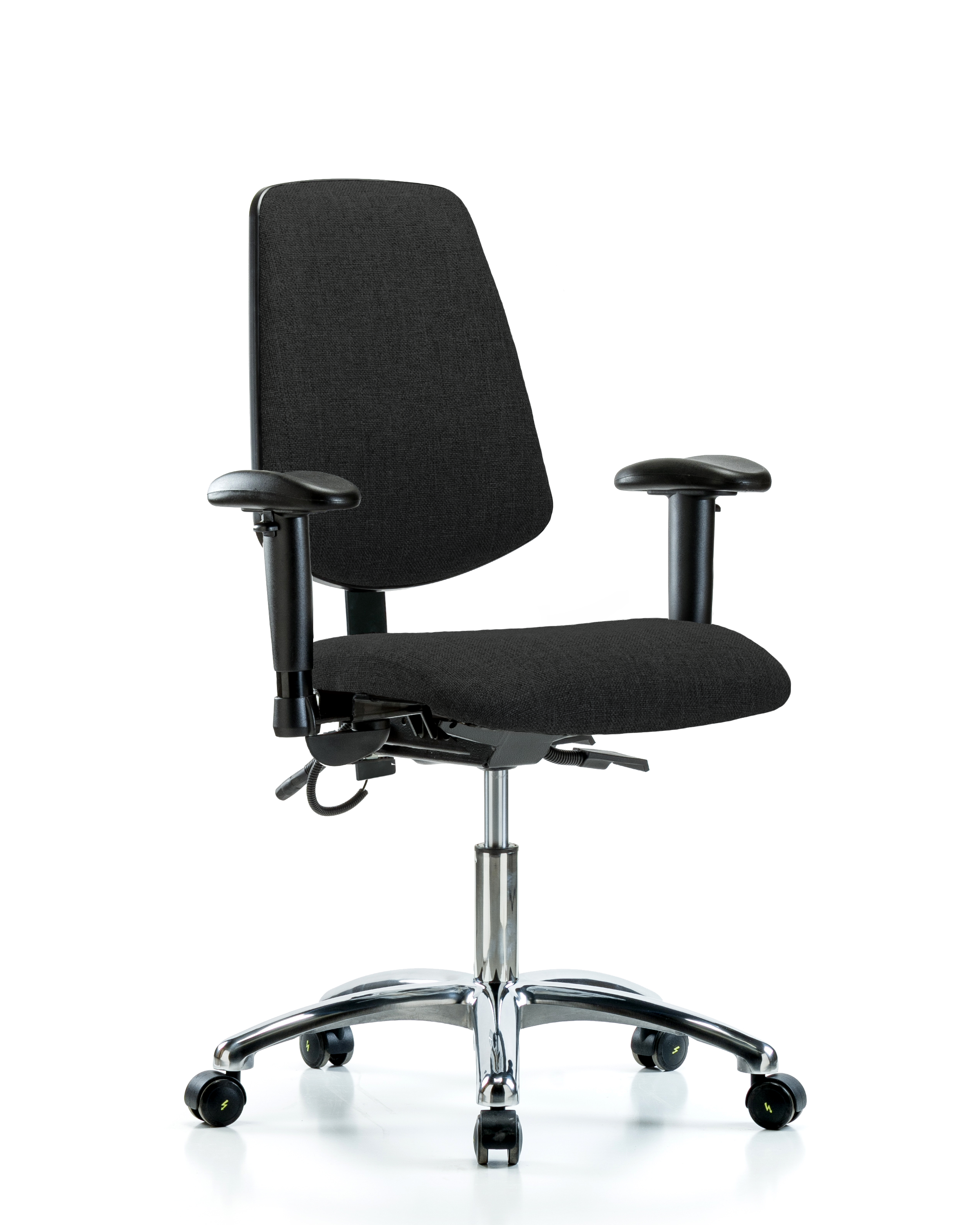 Fabric ESD Chair - Desk Height with Medium Back, Adjustable Arms, & ESD Casters in ESD Black Fabric