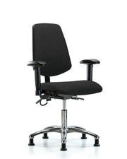 Fabric ESD Chair - Desk Height with Medium Back, Adjustable Arms, & ESD Stationary Glides in ESD Black Fabric