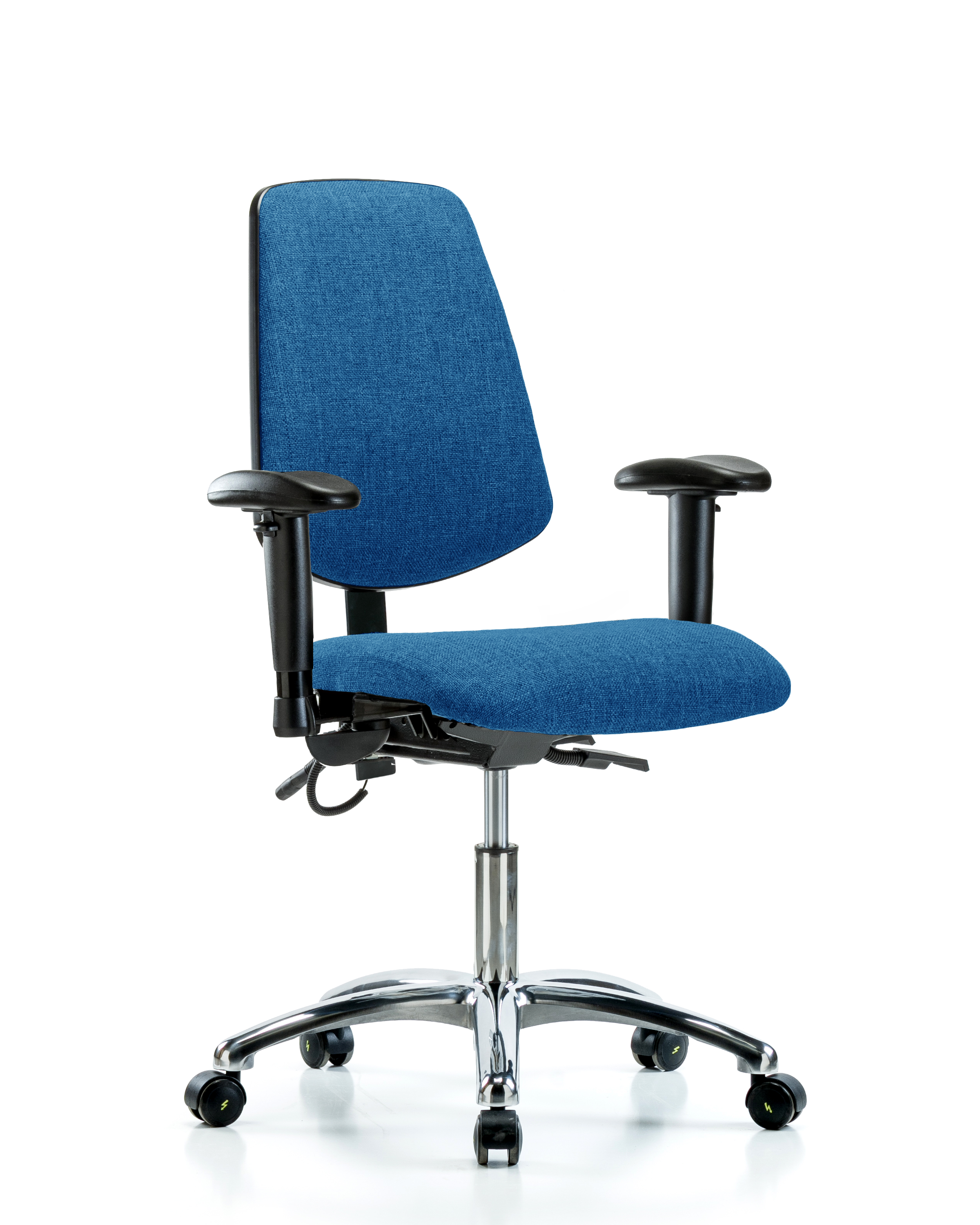Fabric ESD Chair - Desk Height with Medium Back, Seat Tilt, Adjustable Arms, & ESD Casters in ESD Blue Fabric