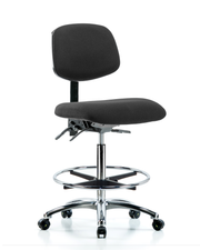 Fabric ESD Chair - High Bench Height with Chrome Foot Ring & ESD Casters in ESD Black Fabric