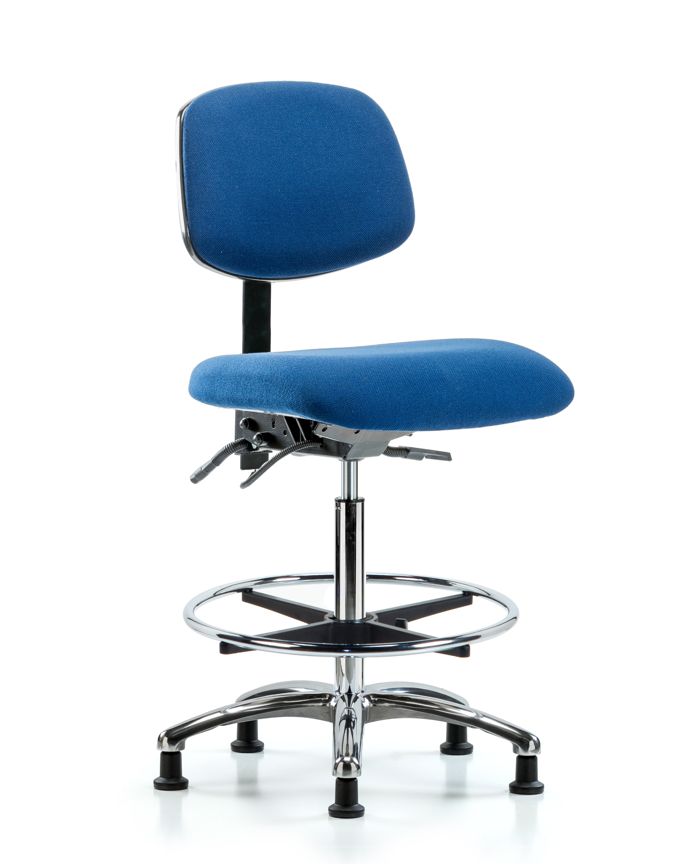 Fabric ESD Chair - High Bench Height with Chrome Foot Ring & ESD Stationary Glides in ESD Black Fabric