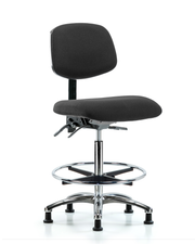 Fabric ESD Chair - High Bench Height with Seat Tilt, Chrome Foot Ring, & ESD Stationary Glides in ESD Black Fabric