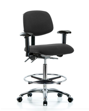 Fabric ESD Chair - High Bench Height with Seat Tilt, Adjustable Arms, Chrome Foot Ring, & ESD Casters in ESD Black Fabric