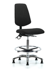 Fabric ESD Chair - High Bench Height with Medium Back, Chrome Foot Ring, & ESD Stationary Glides in ESD Black Fabric