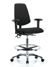 Fabric ESD Chair - High Bench Height with Medium Back, Adjustable Arms, Chrome Foot Ring, & ESD Casters in ESD Black Fabric