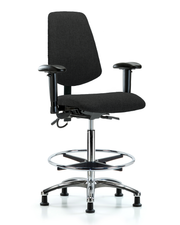 Fabric ESD Chair - High Bench Height with Medium Back, Seat Tilt, Adjustable Arms, Chrome Foot Ring, & ESD Stationary Glides in ESD Black Fabric
