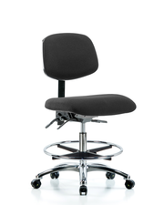 Fabric ESD Chair - Medium Bench Height with Chrome Foot Ring & ESD Casters in ESD Black Fabric