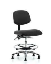 Fabric ESD Chair - Medium Bench Height with Chrome Foot Ring & ESD Stationary Glides in ESD Black Fabric