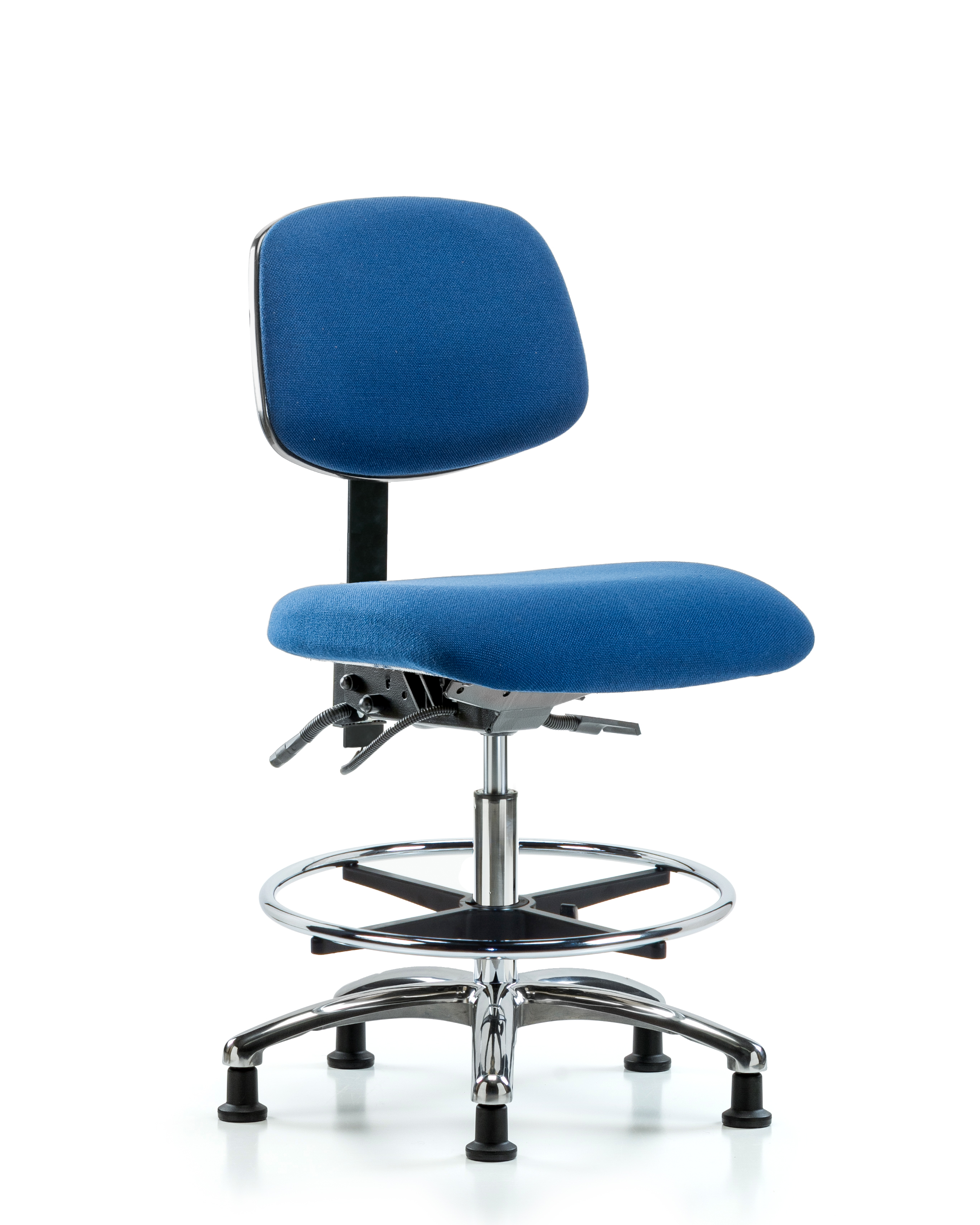 Fabric ESD Chair - Medium Bench Height with Chrome Foot Ring & ESD Stationary Glides in ESD Black Fabric