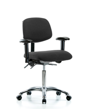 Fabric ESD Chair - Medium Bench Height with Seat Tilt, Adjustable Arms, & ESD Casters in ESD Black Fabric