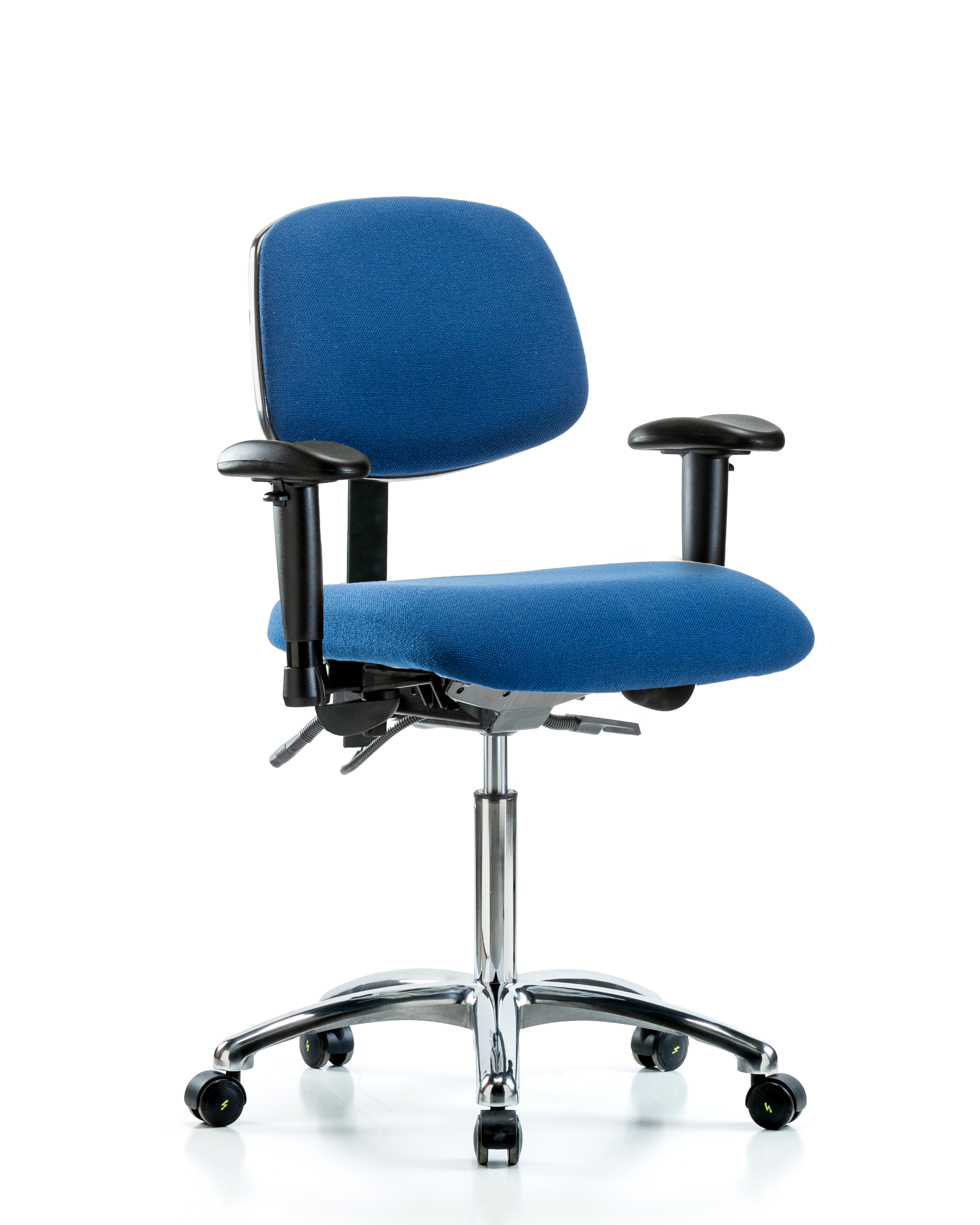 Fabric ESD Chair - Medium Bench Height with Seat Tilt, Adjustable Arms, & ESD Casters in ESD Black Fabric