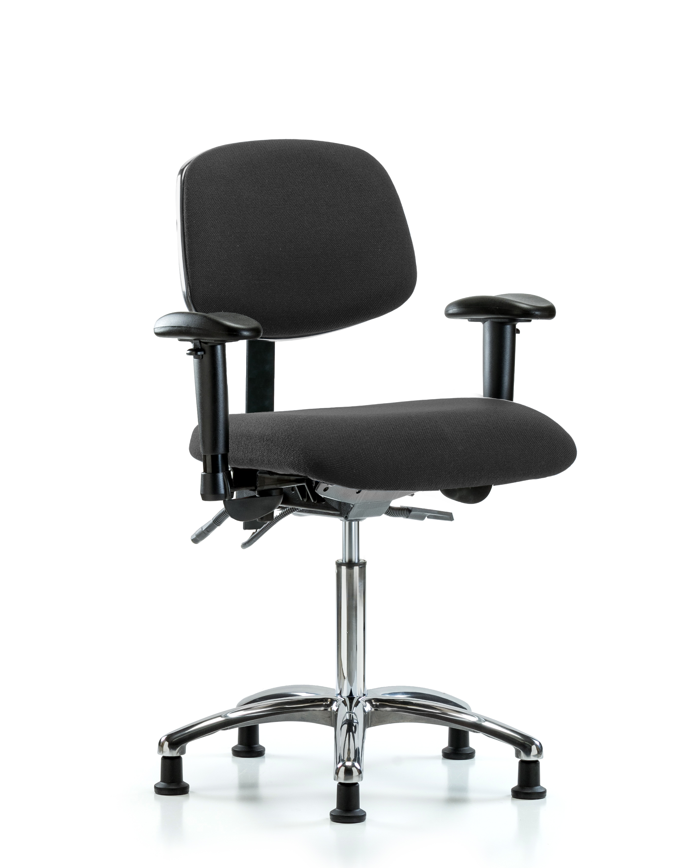 Fabric ESD Chair - Medium Bench Height with Seat Tilt, Adjustable Arms, & ESD Stationary Glides in ESD Black Fabric