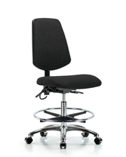 Fabric ESD Chair - Medium Bench Height with Medium Back, Chrome Foot Ring, & ESD Casters in ESD Black Fabric