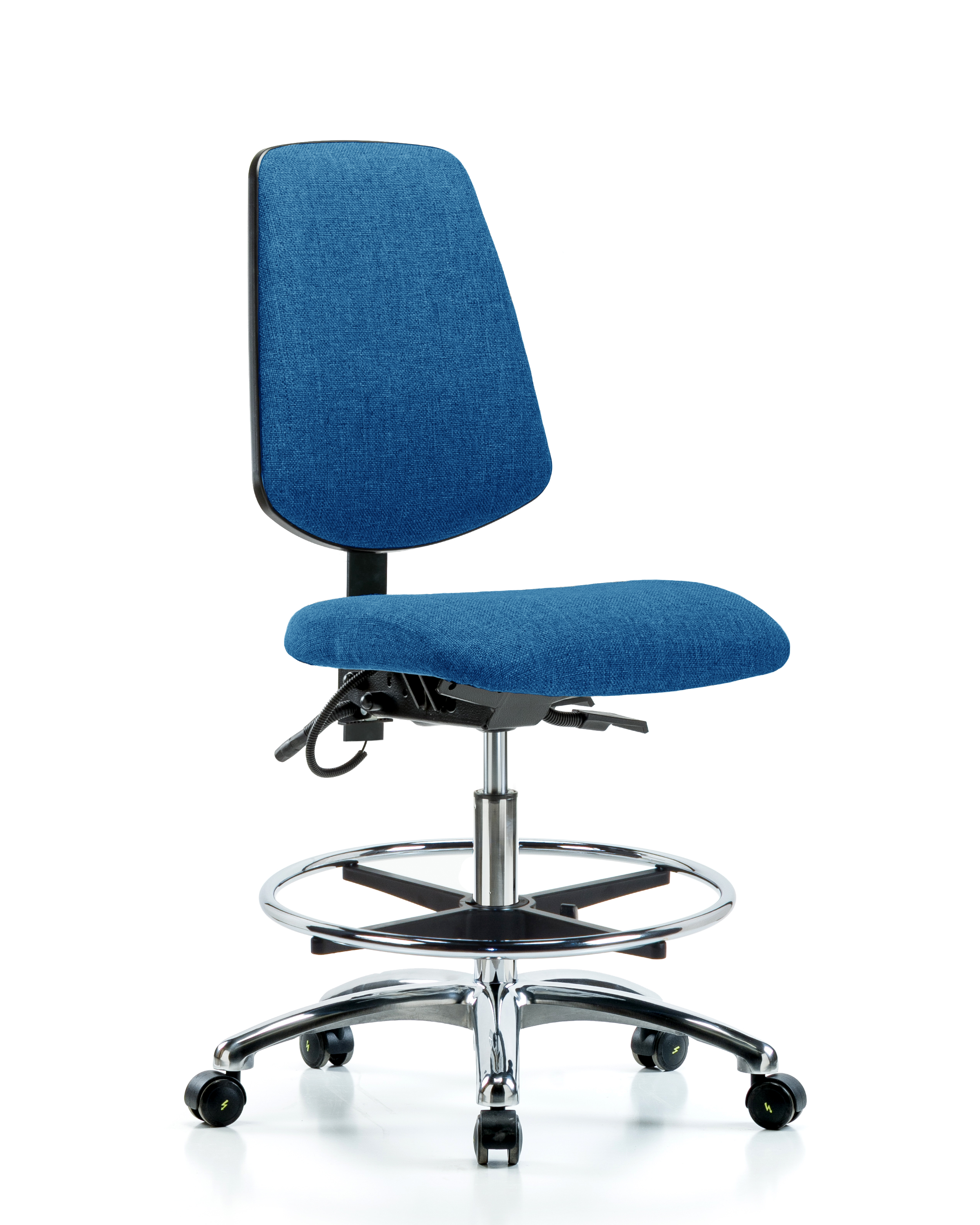 Fabric ESD Chair - Medium Bench Height with Medium Back, Chrome Foot Ring, & ESD Casters in ESD Black Fabric