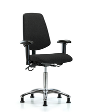 Fabric ESD Chair - Medium Bench Height with Medium Back, Adjustable Arms, & ESD Stationary Glides in ESD Black Fabric