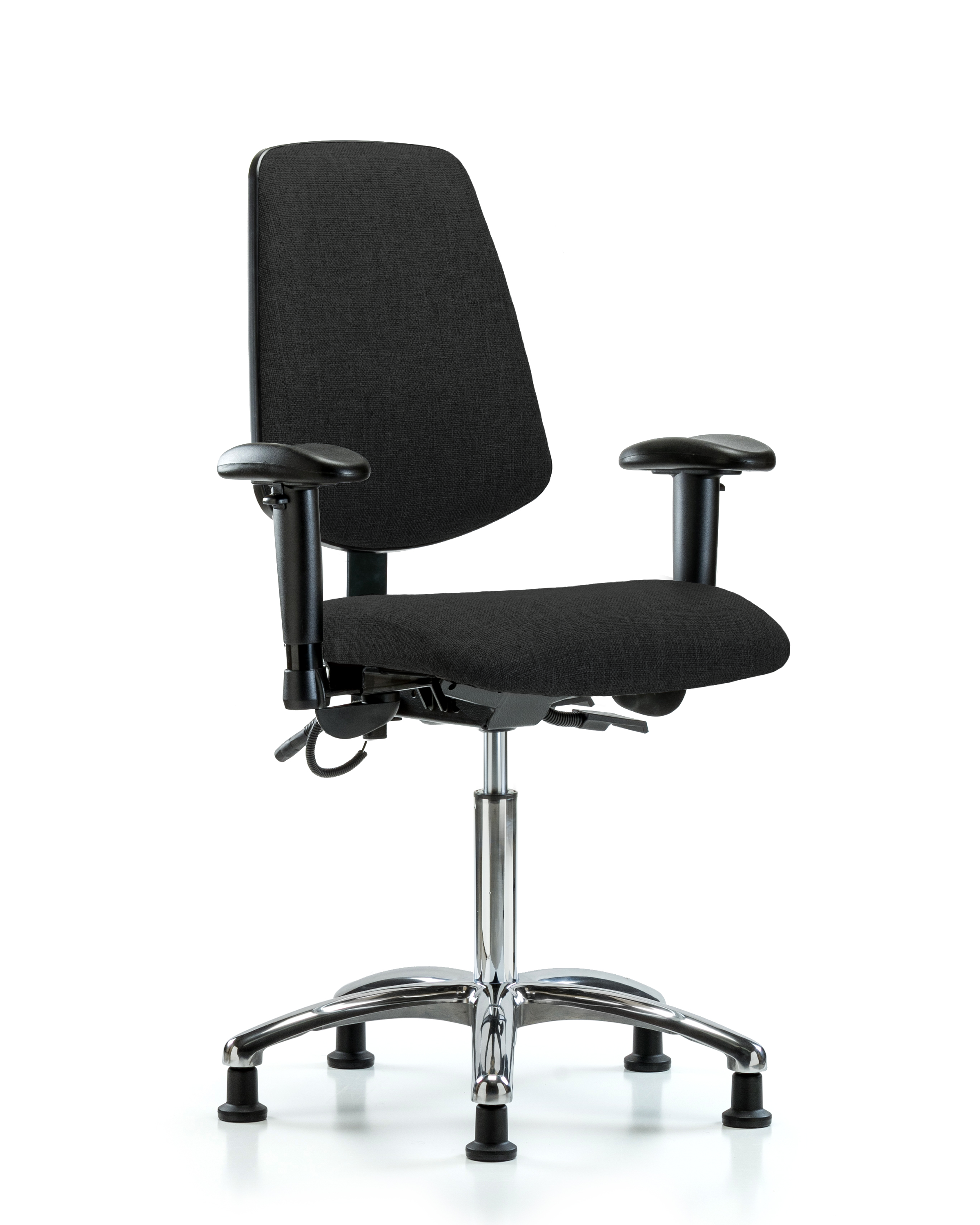 Fabric ESD Chair - Medium Bench Height with Medium Back, Adjustable Arms, & ESD Stationary Glides in ESD Black Fabric