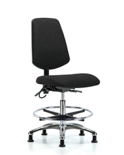 Fabric ESD Chair - Medium Bench Height with Medium Back, Seat Tilt, Chrome Foot Ring, & ESD Stationary Glides in ESD Black Fabric