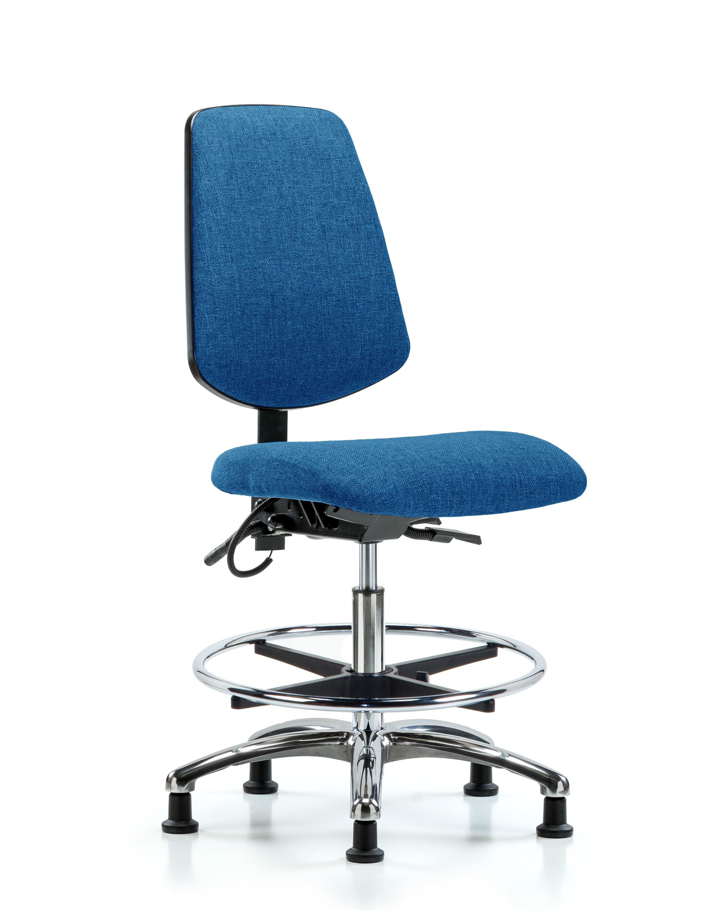 Fabric ESD Chair - Medium Bench Height with Medium Back, Seat Tilt, Chrome Foot Ring, & ESD Stationary Glides in ESD Black Fabric
