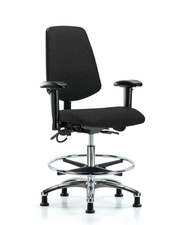 Fabric ESD Chair - Medium Bench Height with Medium Back, Seat Tilt, Adjustable Arms, Chrome Foot Ring, & ESD Stationary Glides in ESD Black Fabric