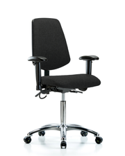 Fabric ESD Chair - Medium Bench Height with Medium Back, Seat Tilt, Adjustable Arms, & ESD Casters in ESD Black Fabric