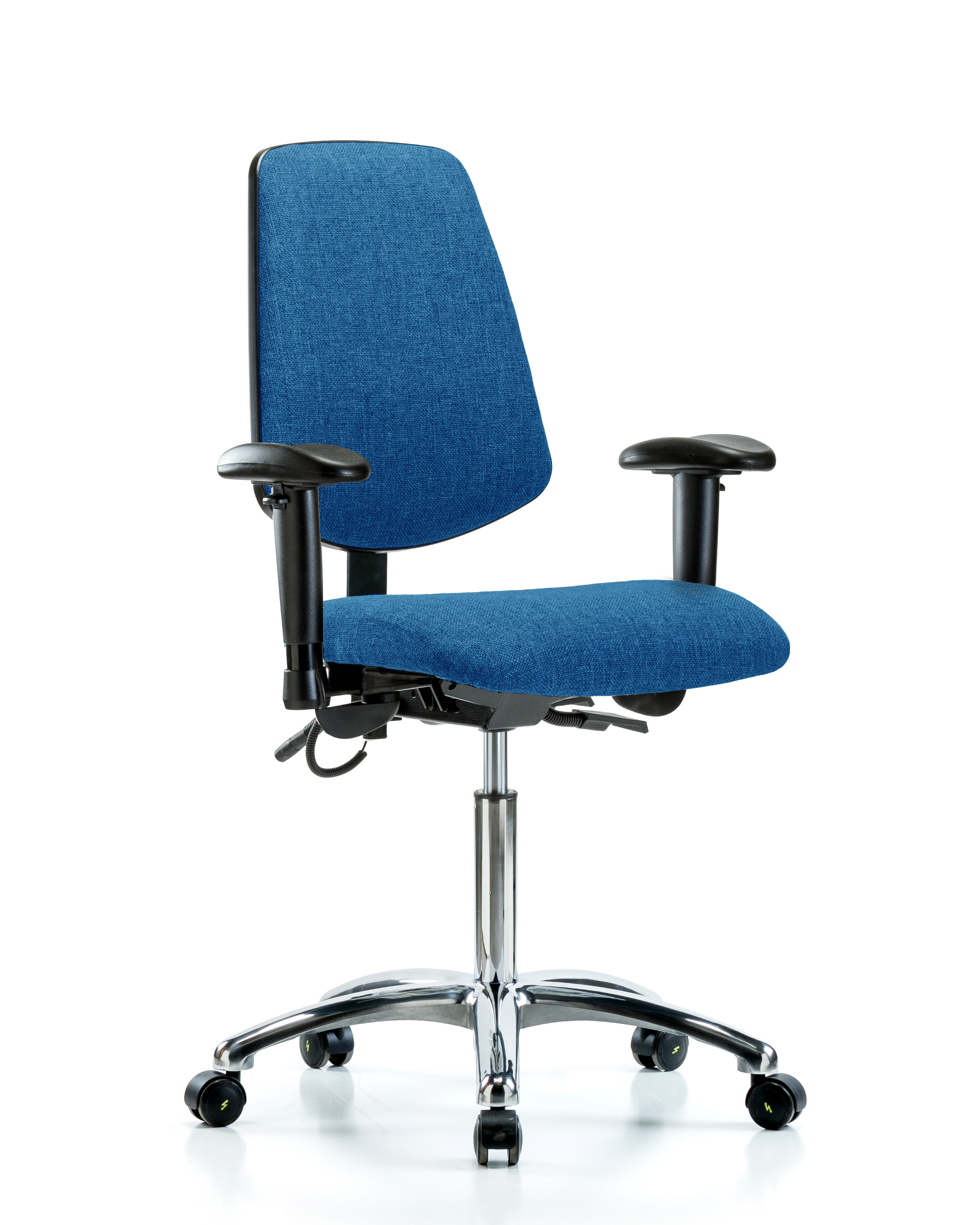 Fabric ESD Chair - Medium Bench Height with Medium Back, Seat Tilt, Adjustable Arms, & ESD Casters in ESD Black Fabric