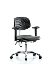 Polyurethane ESD Chair - Desk Height with Seat Tilt, Adjustable Arms, & ESD Casters