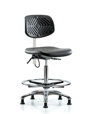 Polyurethane ESD Chair - High Bench Height with Chrome Foot Ring & ESD Stationary Glides