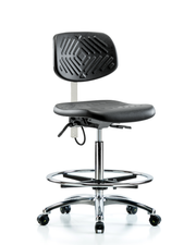 Polyurethane ESD Chair - High Bench Height with Chrome Foot Ring, Seat Tilt, & ESD Casters