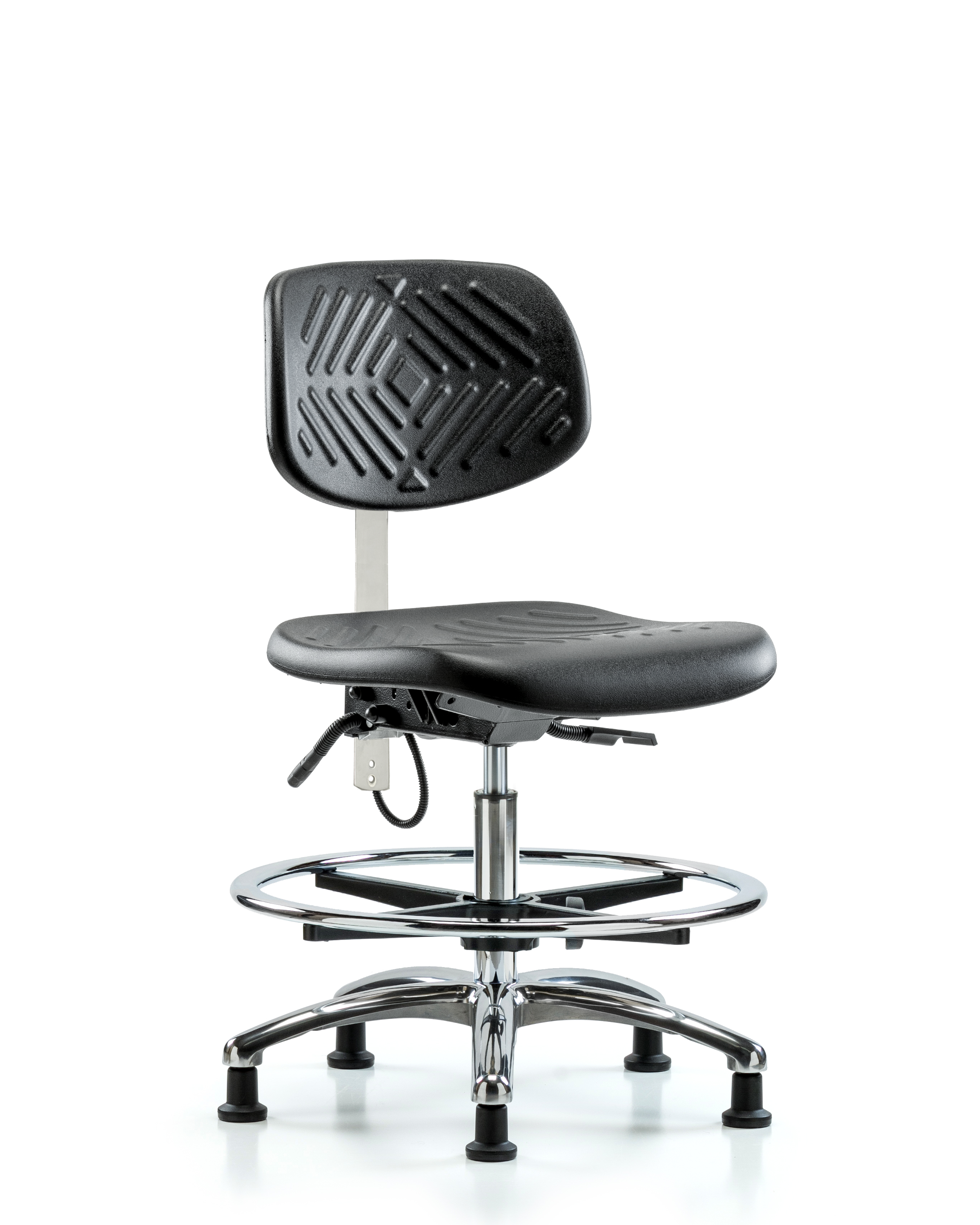 Polyurethane ESD Chair - Medium Bench Height with Chrome Foot Ring & ESD Stationary Glides