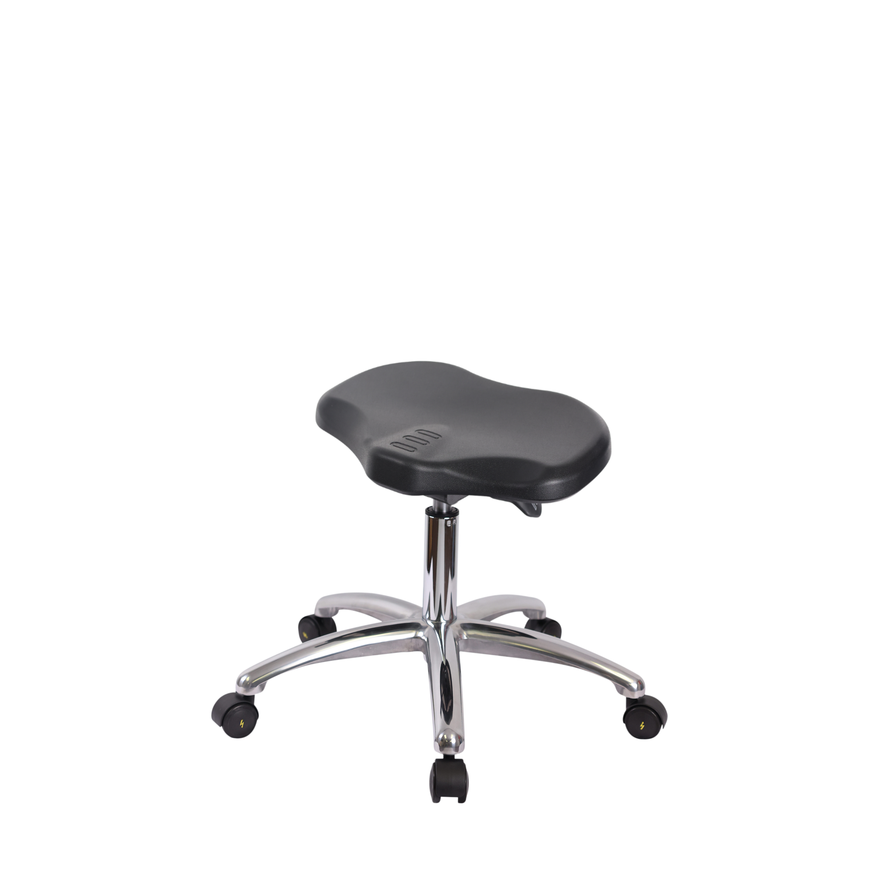 Polyurethane ESD Ray Sit-Stand Stool Chrome - Desk Height with ESD Casters in ESD Black Polyurethane