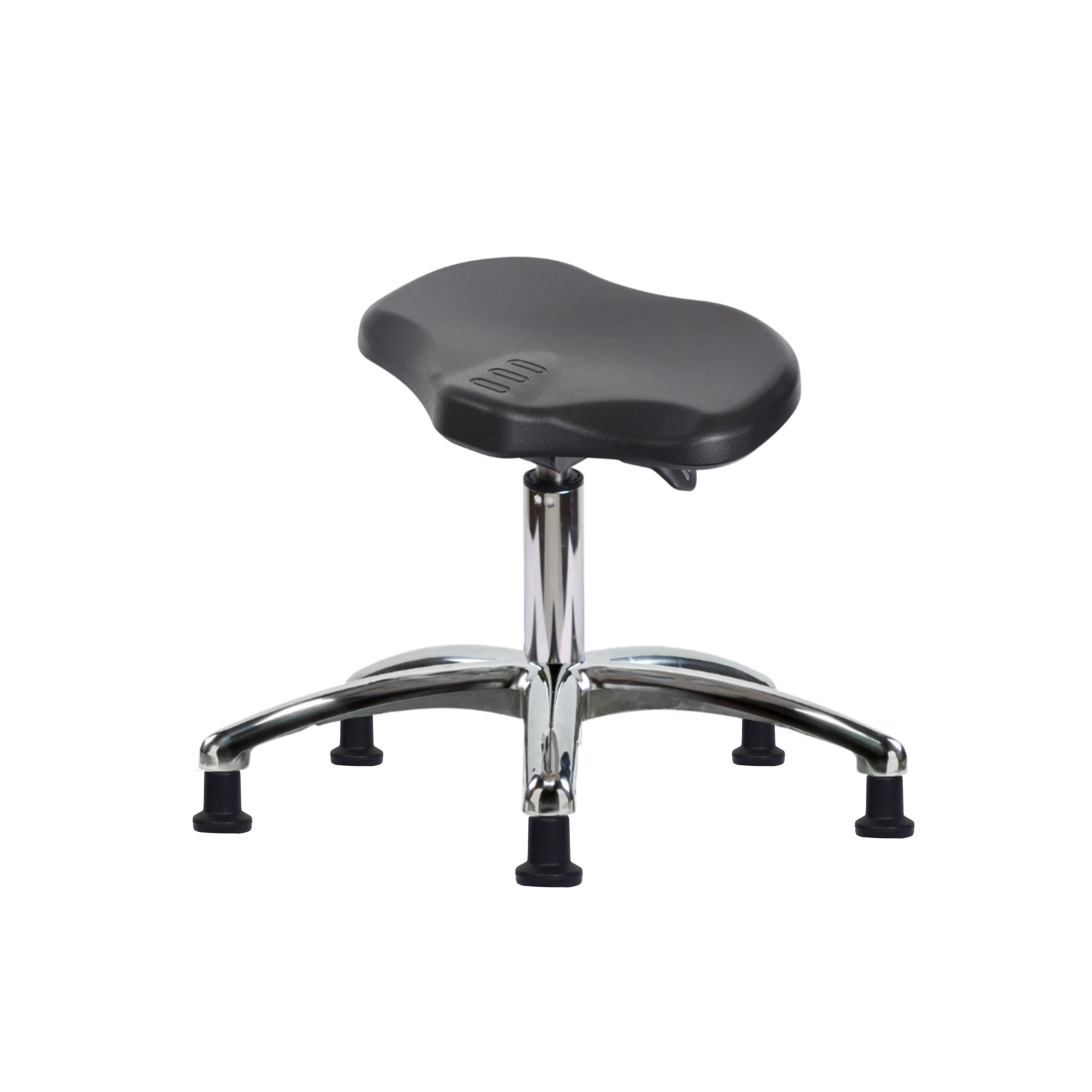 Polyurethane ESD Ray Sit-Stand Stool Chrome - Desk Height with ESD Stationary Glides in ESD Black Polyurethane