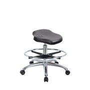 Polyurethane ESD Ray Stool Chrome - Medium Bench Height with Chrome Foot Ring & ESD Casters in ESD Black Polyurethane