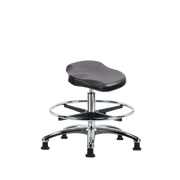 Polyurethane ESD Ray Stool Chrome - Medium Bench Height with Chrome Foot Ring & ESD Stationary Glides in ESD Black Polyurethane