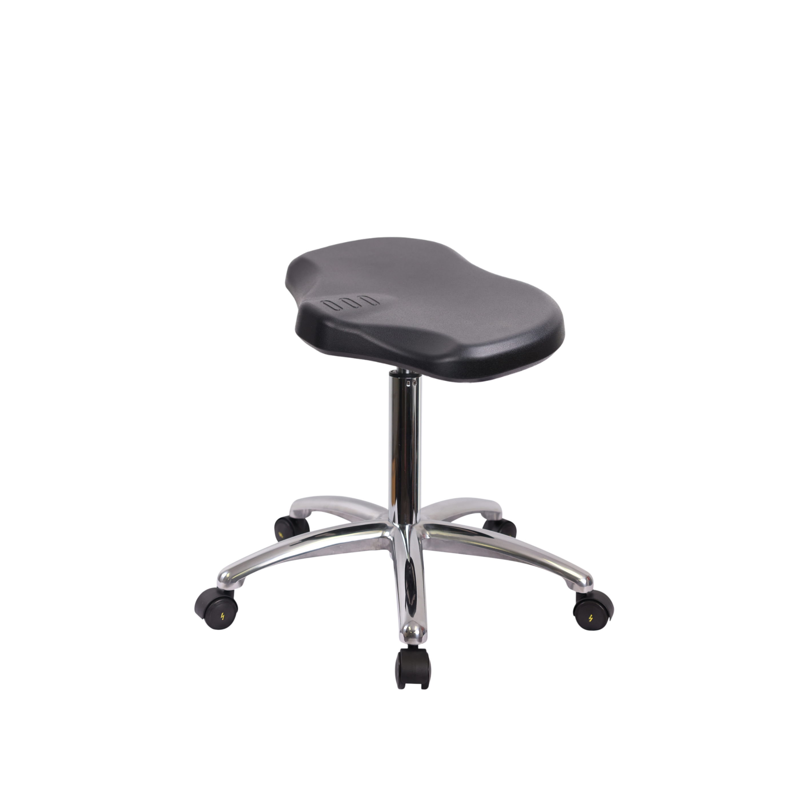 Polyurethane ESD Ray Stool Chrome - Medium Bench Height with ESD Casters in ESD Black Polyurethane