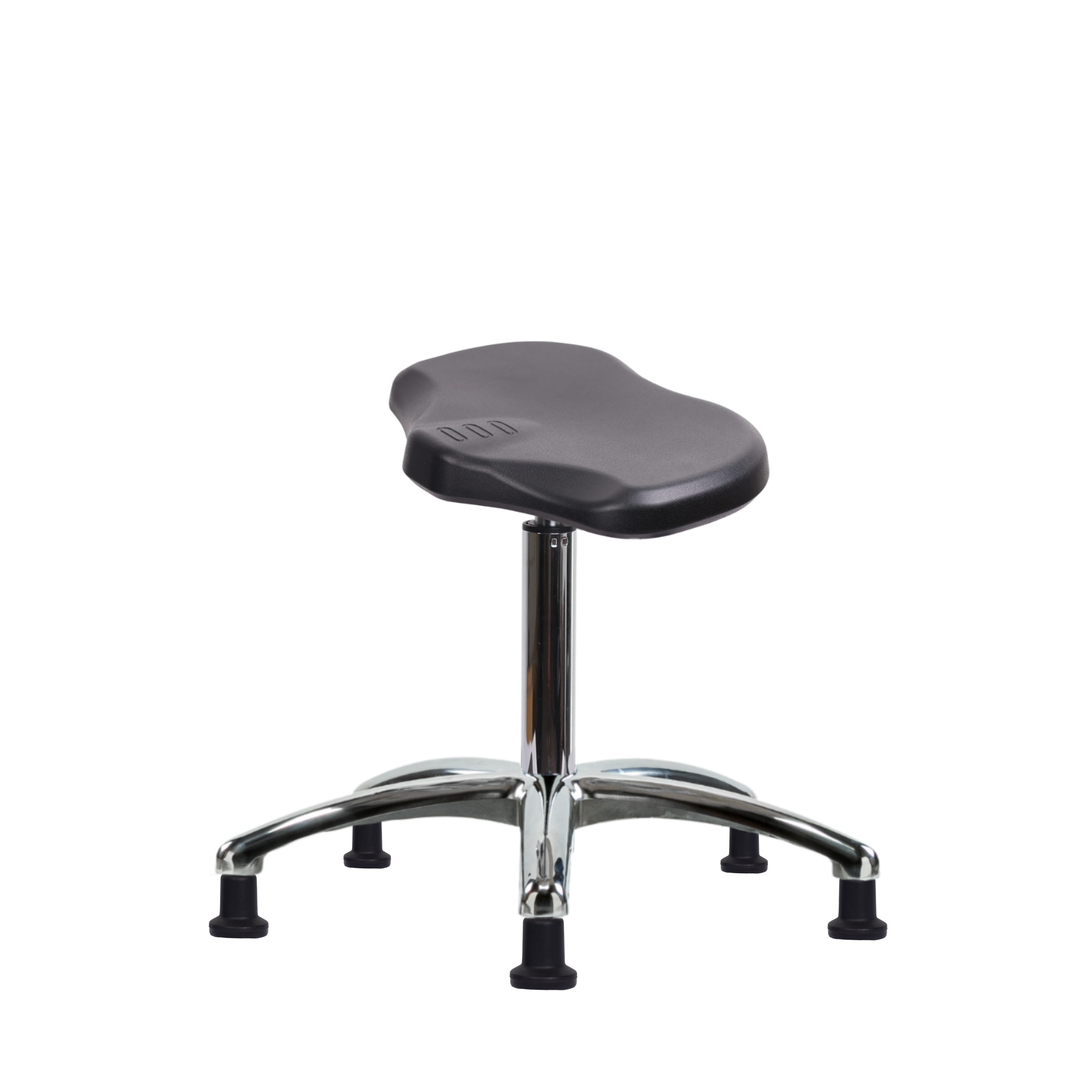 Polyurethane ESD Ray Stool Chrome - Medium Bench Height with ESD Stationary Glides in ESD Black Polyurethane