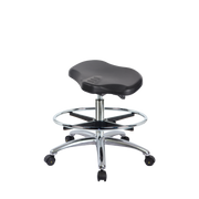 Polyurethane ESD Ray Sit-Stand Stool Chrome - Medium Bench Height with Chrome Foot Ring & ESD Casters in ESD Black Polyurethane