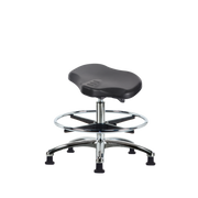 Polyurethane ESD Ray Sit-Stand Stool Chrome - Medium Bench Height with Chrome Foot Ring & ESD Stationary Glides in ESD Black Polyurethane