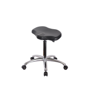 Polyurethane ESD Ray Sit-Stand Stool Chrome - Medium Bench Height with ESD Casters in ESD Black Polyurethane
