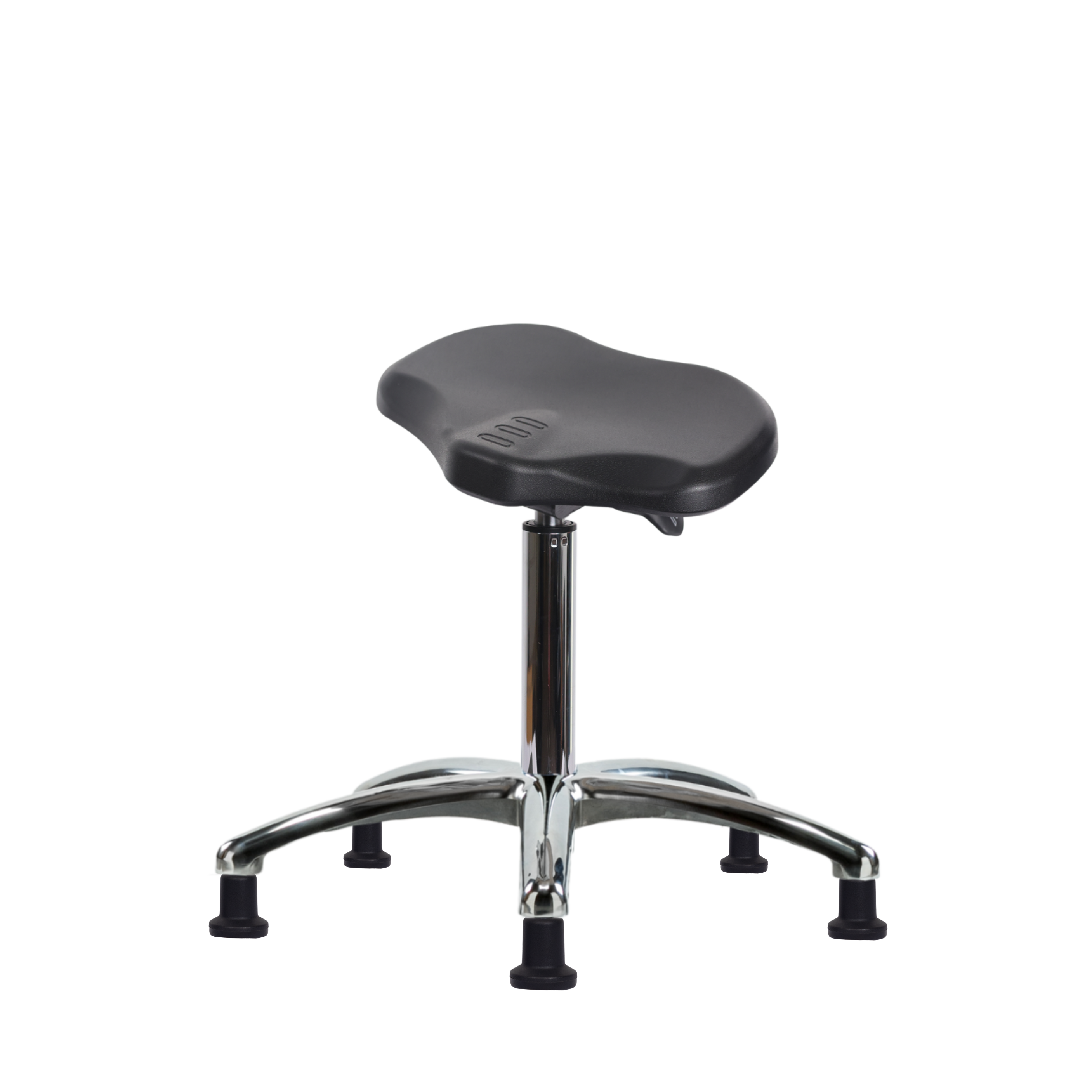 Polyurethane ESD Ray Sit-Stand Stool Chrome - Medium Bench Height with ESD Stationary Glides in ESD Black Polyurethane