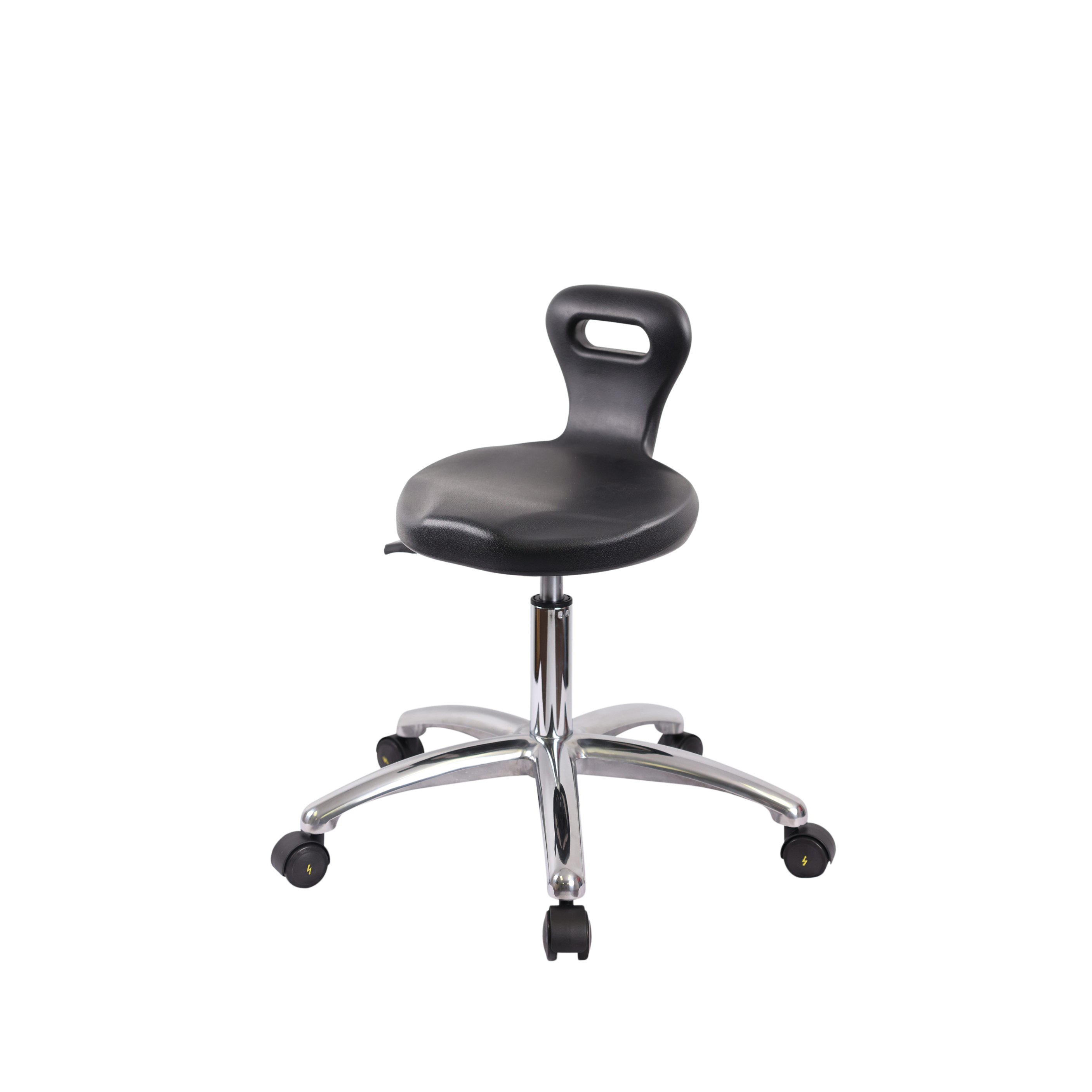 Polyurethane ESD Serpent Stool Chrome - Desk Height with ESD Casters in ESD Black Polyurethane