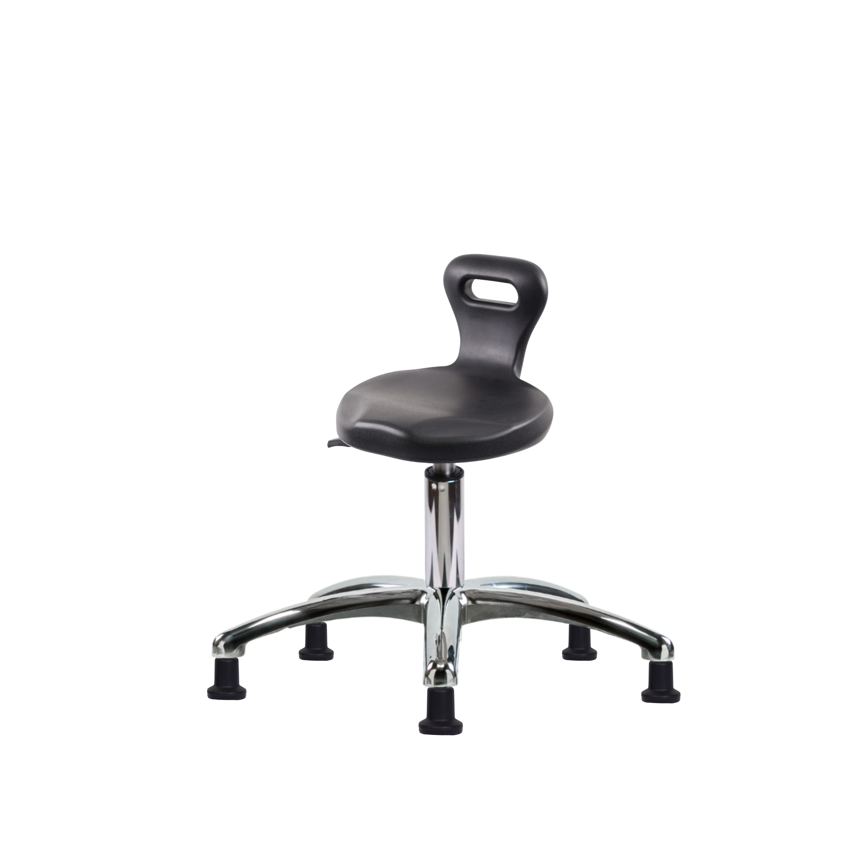 Polyurethane ESD Serpent Stool Chrome - Desk Height with ESD Stationary Glides in ESD Black Polyurethane