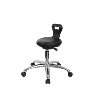Polyurethane ESD Serpent Sit-Stand Stool Chrome - Desk Height with ESD Casters in ESD Black Polyurethane