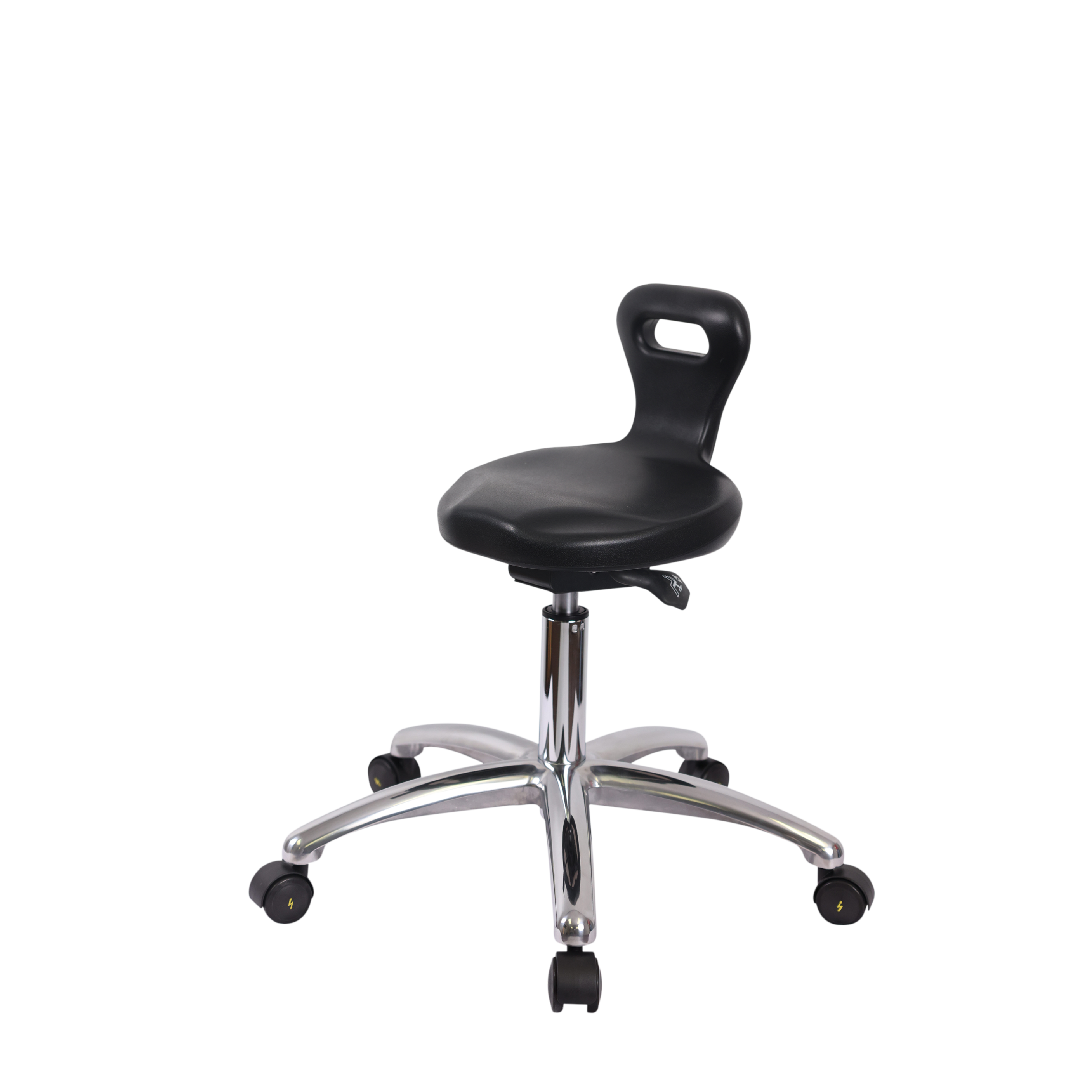 Polyurethane ESD Serpent Sit-Stand Stool Chrome - Desk Height with ESD Casters in ESD Black Polyurethane
