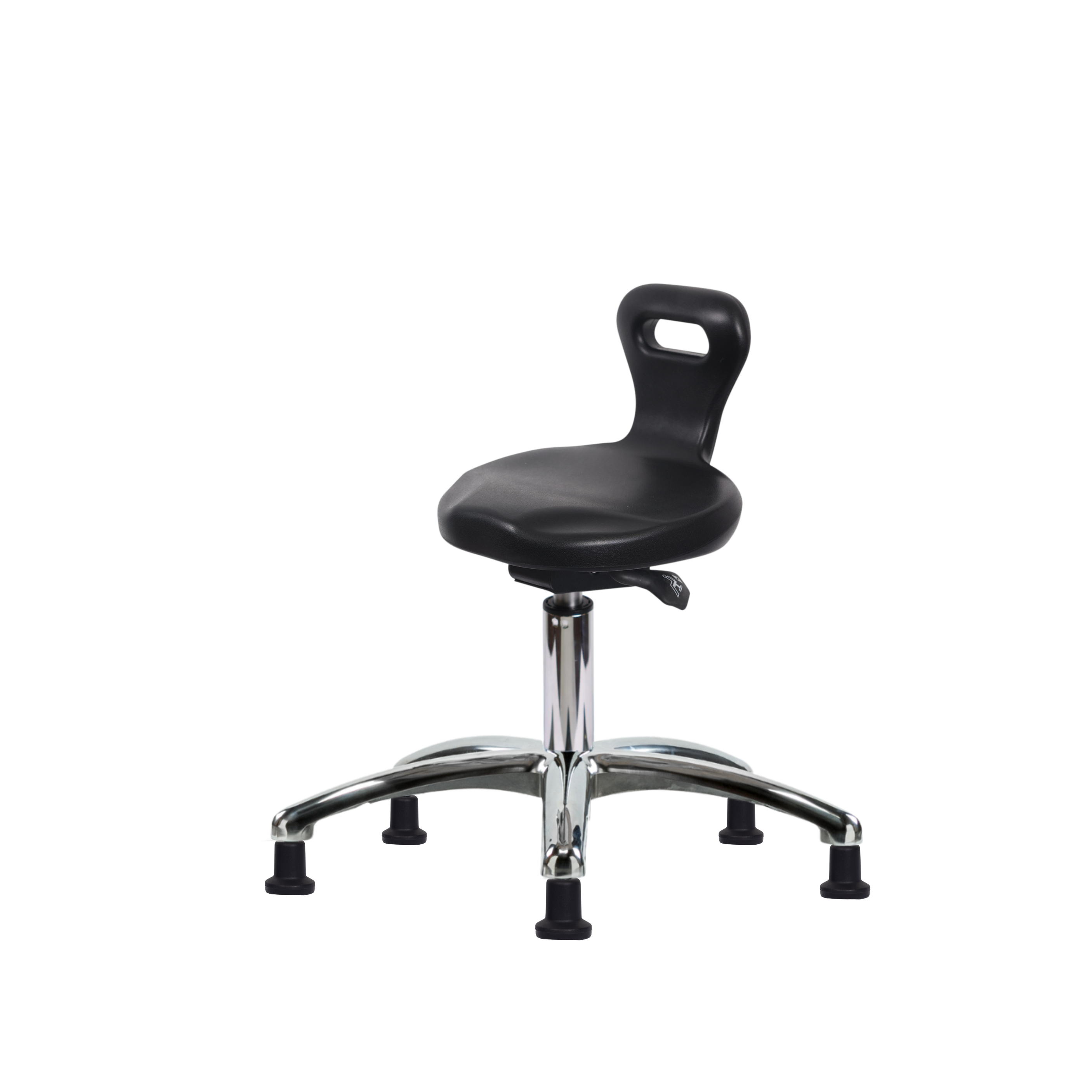 Polyurethane ESD Serpent Sit-Stand Stool Chrome - Desk Height with ESD Stationary Glides in ESD Black Polyurethane