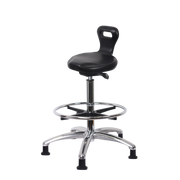 Polyurethane ESD Serpent Sit-Stand with Chrome Foot Ring & ESD Stationary Glides in ESD Black Polyurethane