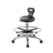 Polyurethane ESD Serpent Stool Chrome - Medium Bench Height with Chrome Foot Ring & ESD Casters in ESD Black Polyurethane