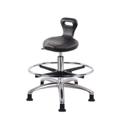 Polyurethane ESD Serpent Stool Chrome - Medium Bench Height with Chrome Foot Ring & ESD Stationary Glides in ESD Black Polyurethane